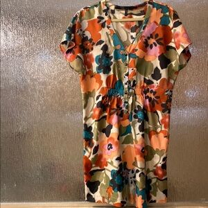 Mac & Jac Orange and Green V-Neck Dolman Sleeve Mini Sundress